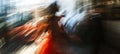 woman in red dress, image with intentional motion blur, dynamism