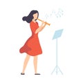Woman in Red Dress Playing Flute Vector Illustration Royalty Free Stock Photo