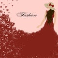 Woman in a red dress. Red roses. Beautiful, graceful Royalty Free Stock Photo