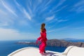 Woman in the red dress and sea Royalty Free Stock Photo