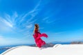 Woman in the red dress and sea Royalty Free Stock Photo