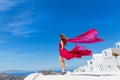 Woman in the red dress and sea Royalty Free Stock Photo