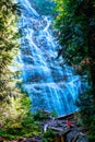 Lady approaches impressive Bridal Falls near Vancouver