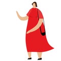 A woman in a red dress waves her hand Royalty Free Stock Photo