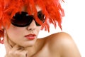 Woman with red feather wig and sunglasses Royalty Free Stock Photo