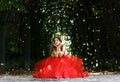 Woman in a red gothic dress