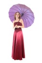 Woman in red gown, with umbrella