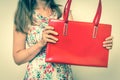 Woman with red handbag - retro style