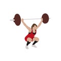 Woman in red jersey practicing with barbell