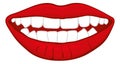 Woman red lips. Mouth with white teeth open in smile