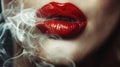 A woman with red lips is smoking a cigarette, Generative AI