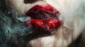 A woman with red lips is smoking a cigarette, Generative AI