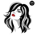 Woman with red lips. Vector fashion portrait Royalty Free Stock Photo