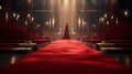 Woman with red lond dress on a red carpet at ceremony Royalty Free Stock Photo