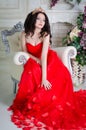 Woman in red long dress Royalty Free Stock Photo