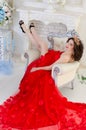 Woman in red long dress Royalty Free Stock Photo