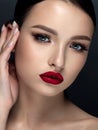 Woman with red matte finish lips closeup portrait Royalty Free Stock Photo