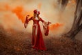 Woman in red medieval dress Royalty Free Stock Photo