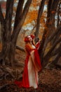 Woman in red medieval dress Royalty Free Stock Photo