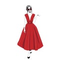 Woman in red midi dress