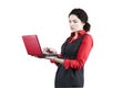 Woman with red netbook Royalty Free Stock Photo