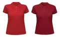Woman red polo shirt isolated on white. Mockup female polo t-shirt front view with short sleeve
