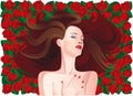 Woman on red roses