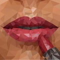 Woman red triangle lips made from polygons. Vector abstract bright geometric illustration on white background. Royalty Free Stock Photo