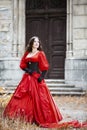Woman in a red Victorian dress Royalty Free Stock Photo