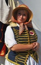 Woman reenactor at Borodino battle historical reenactment in Russia