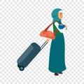 Woman refugee baby icon, flat style