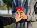 Woman refusing red heart form the man. Broken heart, Love, Valentine`sDay Concept