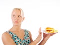 Woman refusing to eat unhealthy food Royalty Free Stock Photo