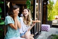 Woman rejecting unhealthy fast food because of gluten intolerance Royalty Free Stock Photo