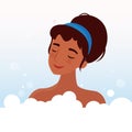 Woman relax in bathroom, flat cartoon