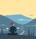 Woman relax in high mountains flat color vector