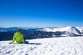 Woman relax in mountains during winter hiking Royalty Free Stock Photo