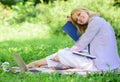 Woman relax nature background. Save time for relax. Create break for yourself. Smart time management. Save your time Royalty Free Stock Photo