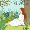 Woman relax sitting under a tree in park,vector,illustration