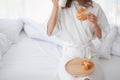 woman relax time on the bed in morning Royalty Free Stock Photo