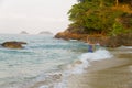 Woman relax with wave morning in Lonely Beach Royalty Free Stock Photo