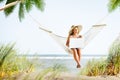 Woman Relaxation Beach Working Enjoyment Concept Royalty Free Stock Photo