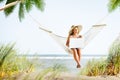 Woman Relaxation Beach Working Enjoyment Concept