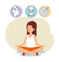 Woman relaxation with hourglass and target to balance