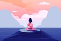woman relaxation lotus exercise sea asana meditation back person ocean yoga. Generative AI.
