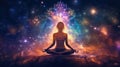 A woman relaxation meditate in meditation music shining art work generative AI