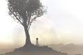 Woman relaxes doing yoga under a tree