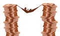 A woman relaxes in a hammock between stacks of pennies she has saved for her retirement Royalty Free Stock Photo