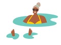 Woman relaxes in the pool/ocean vector illustration Royalty Free Stock Photo