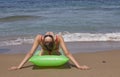 Woman relaxing on an air mattress Royalty Free Stock Photo